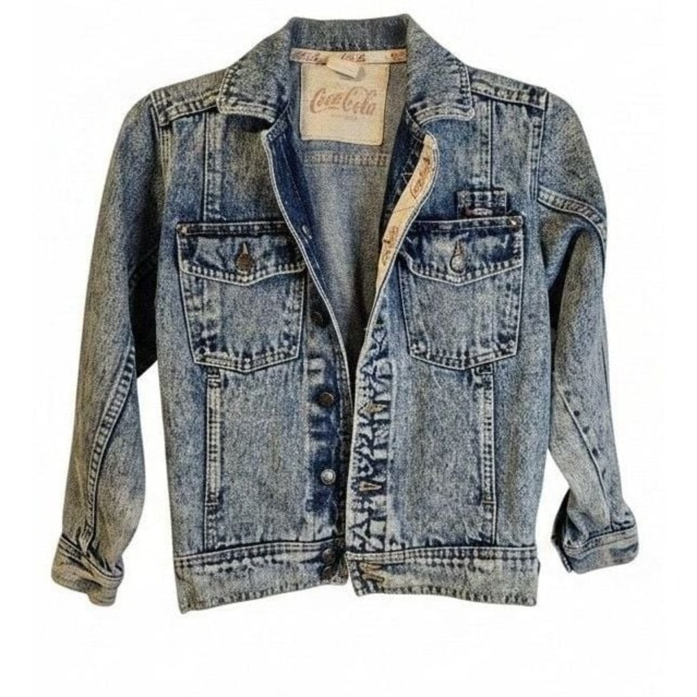Vintage Coca-Cola Acid Wash Denim Trucker Jacket Size Youth  M